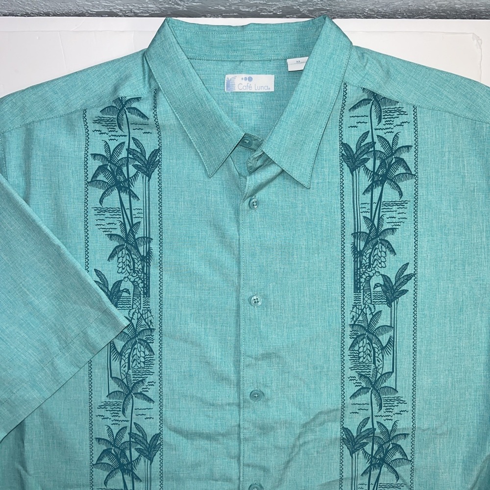 Cafe Luna Blue Polyester Button Shirt Size XL Men's Short Sleeve